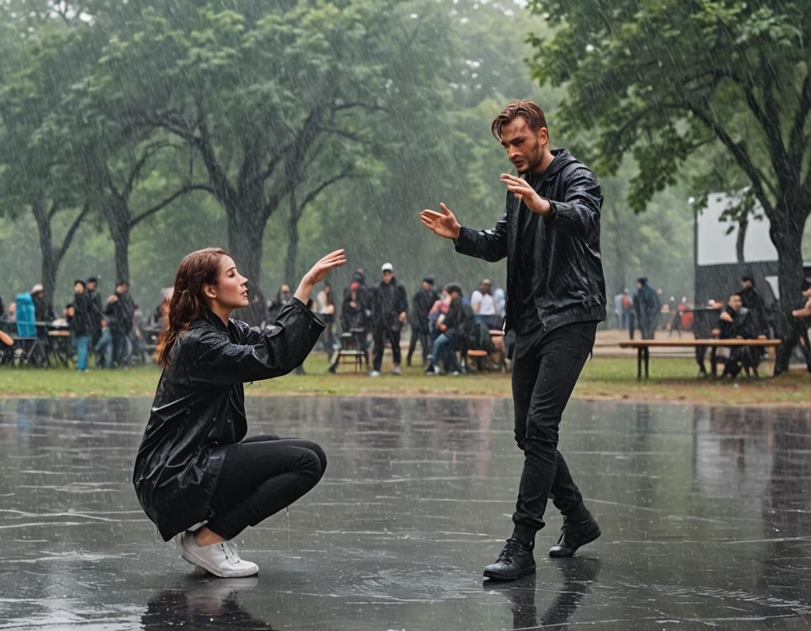 Girl Dancing in the Rain on Stage