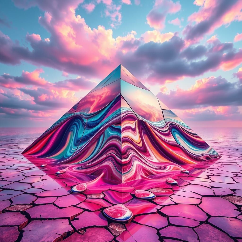 Colorful Liquid Great Pyramid in Surreal Dreamscape
