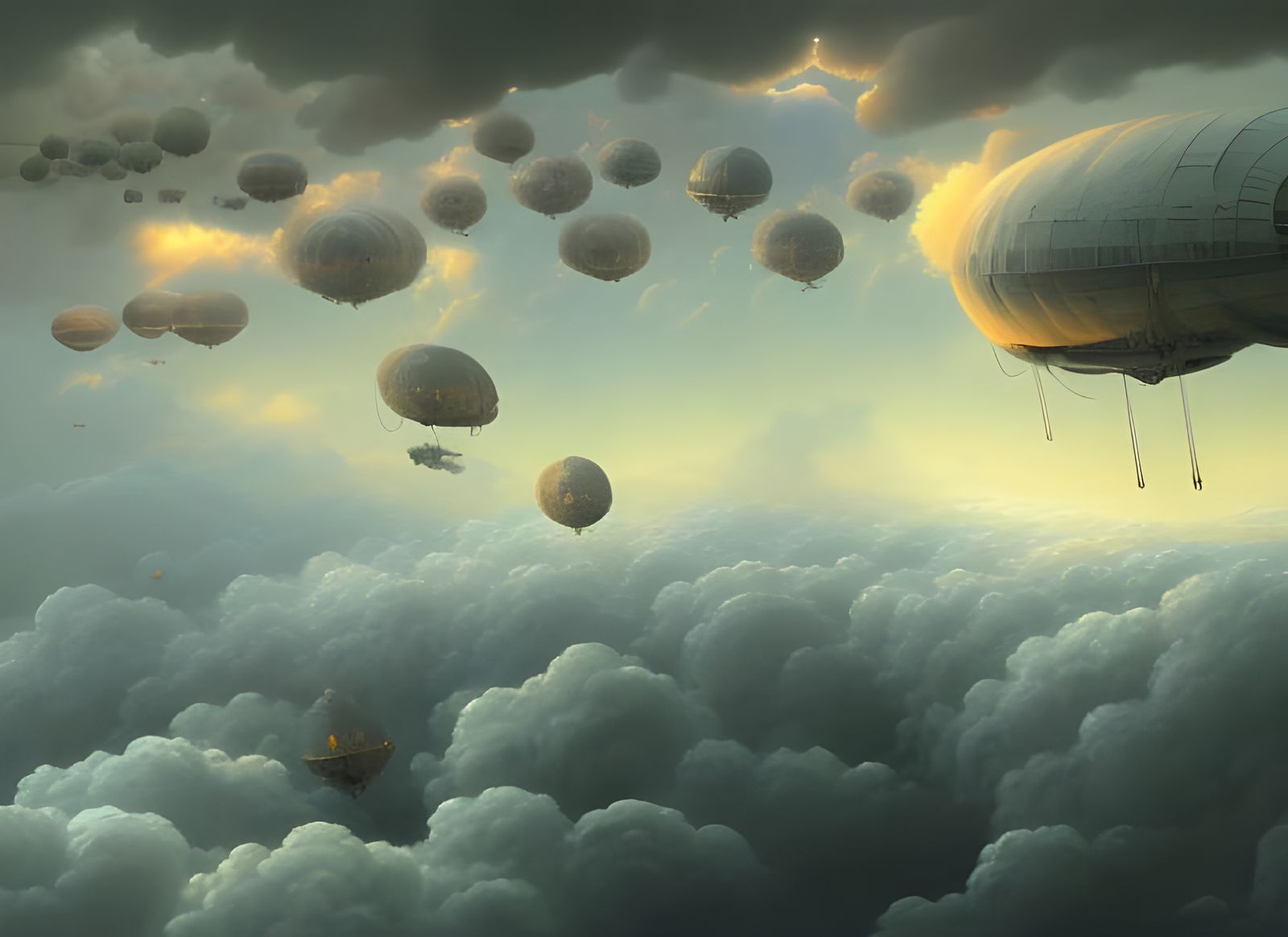 Surreal Dirigibles Soaring Through Enormous Clouds