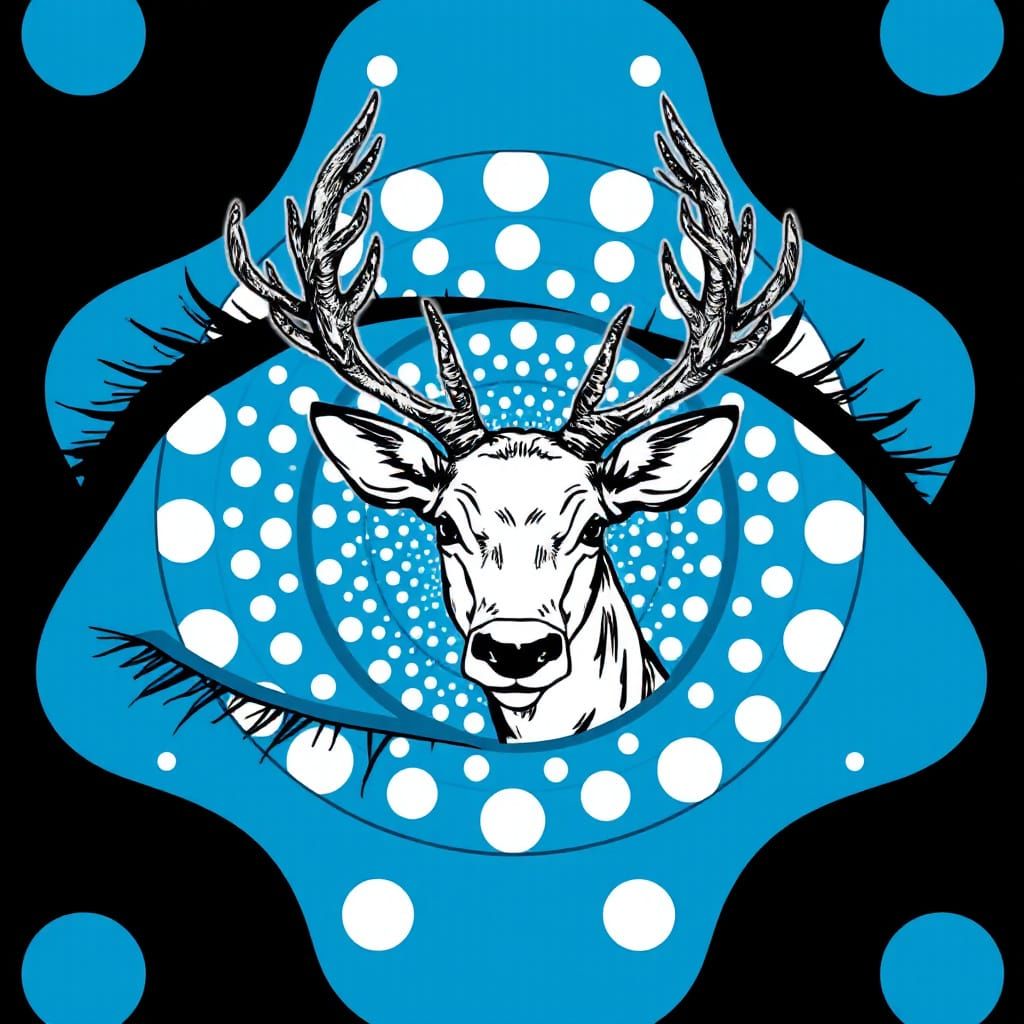 Polka Dot Eye with Reindeer, Line Art Style
