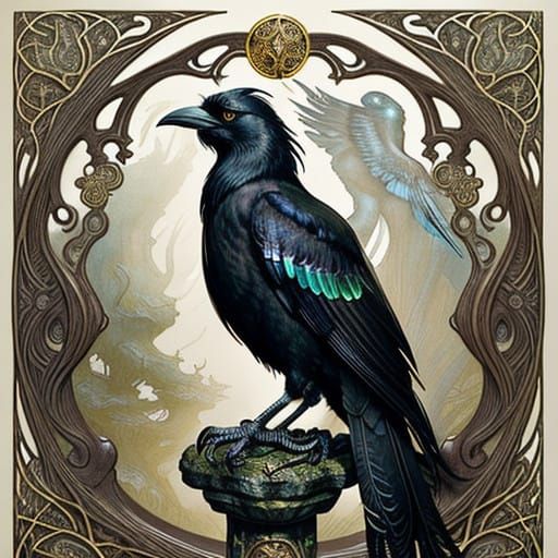 Majestic Crow Plays Intricate Lute in Whimsical, Dreamlike S...
