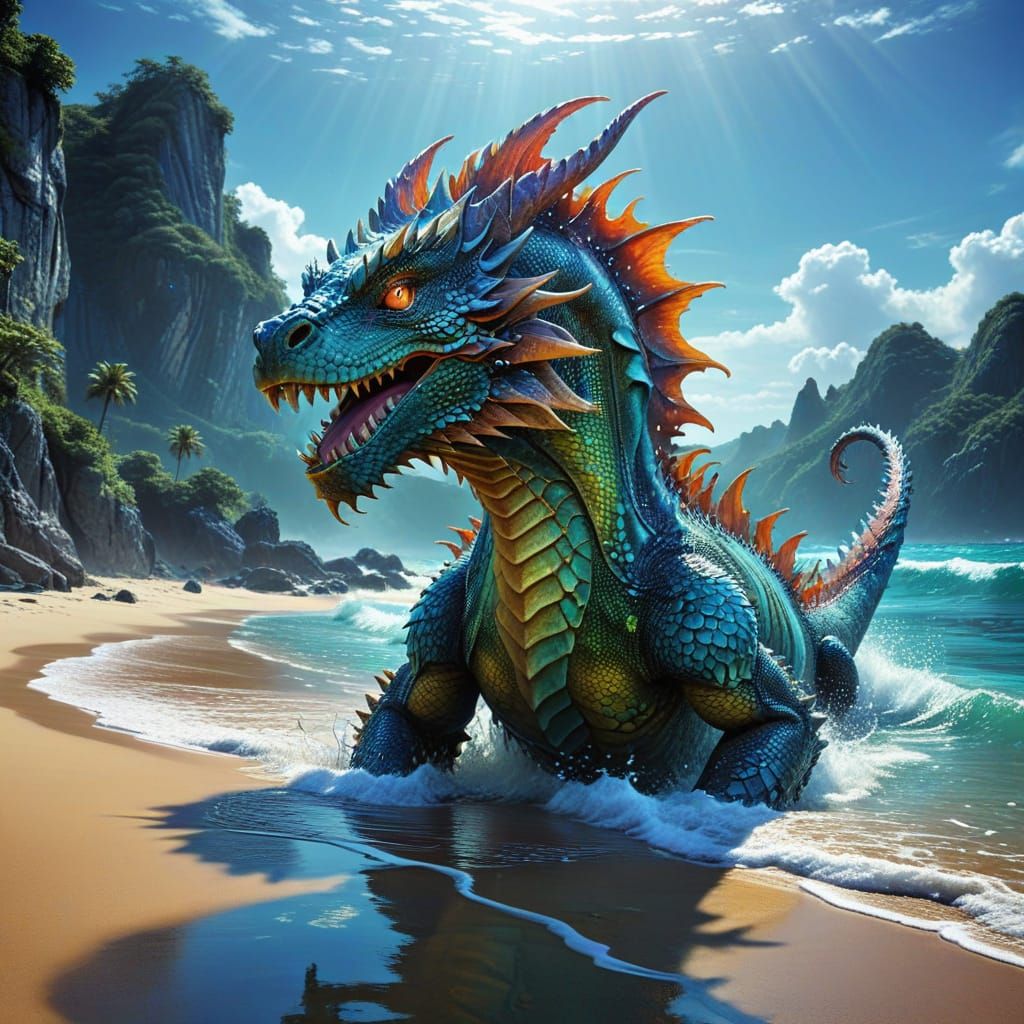 Fantasy Water Dragon Reigns Over Vibrant Utopia