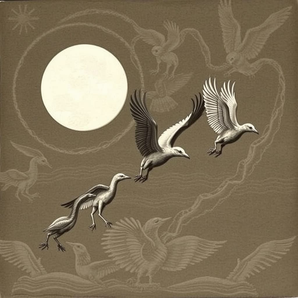 Evolution of winged criatures by M. C. Escher