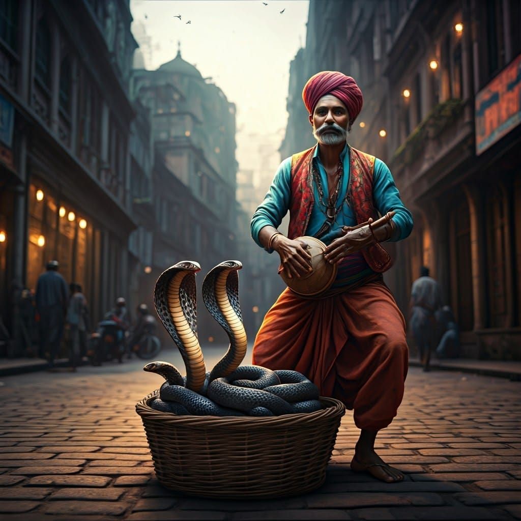 Snake Charmer in Kolkata, Digital Painting