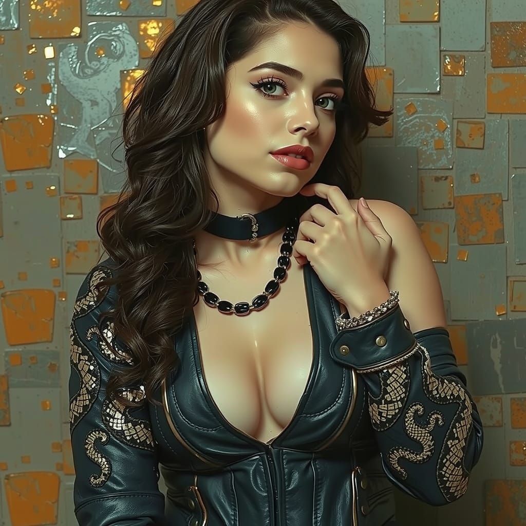 Sultry Leather Goddess in a Romantic, Painterly Scene