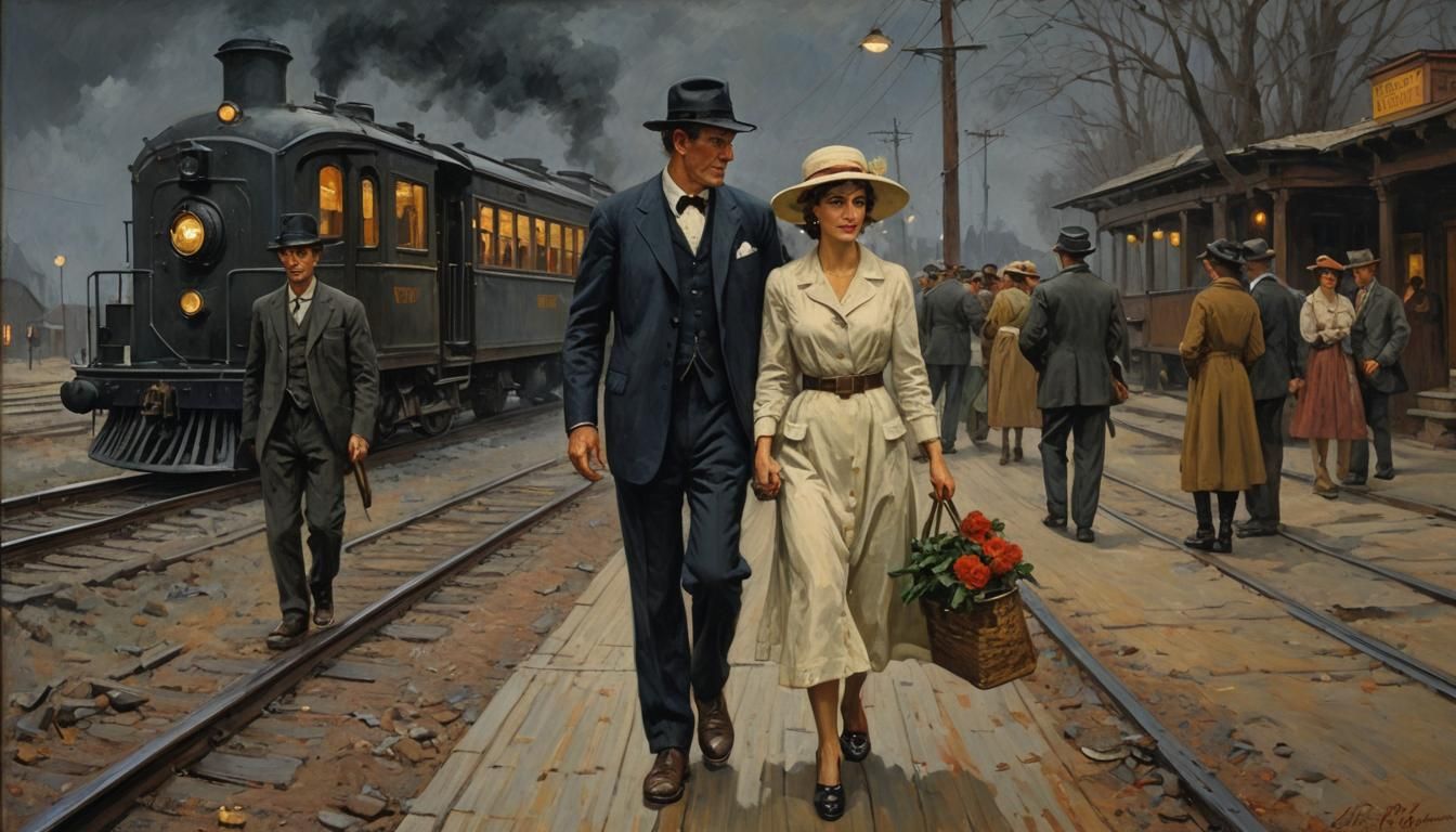 Woman Leaving on Train, Southern Art in Impasto Style