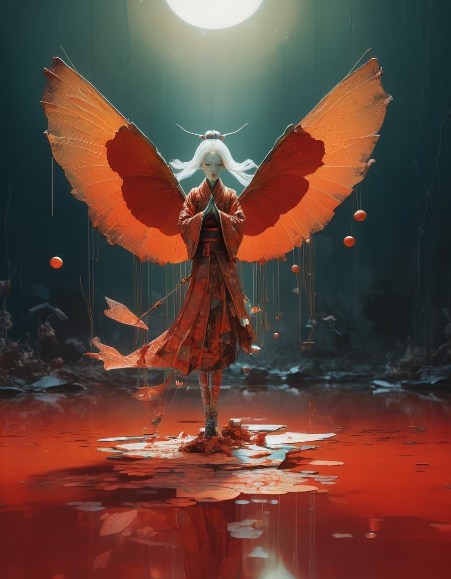 Otherworldly Fairy Portrait in Vibrant Silver Sunset Colors