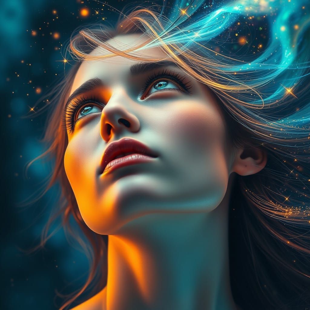 Surreal Portrait of a Woman in Ethereal Cosmic Light