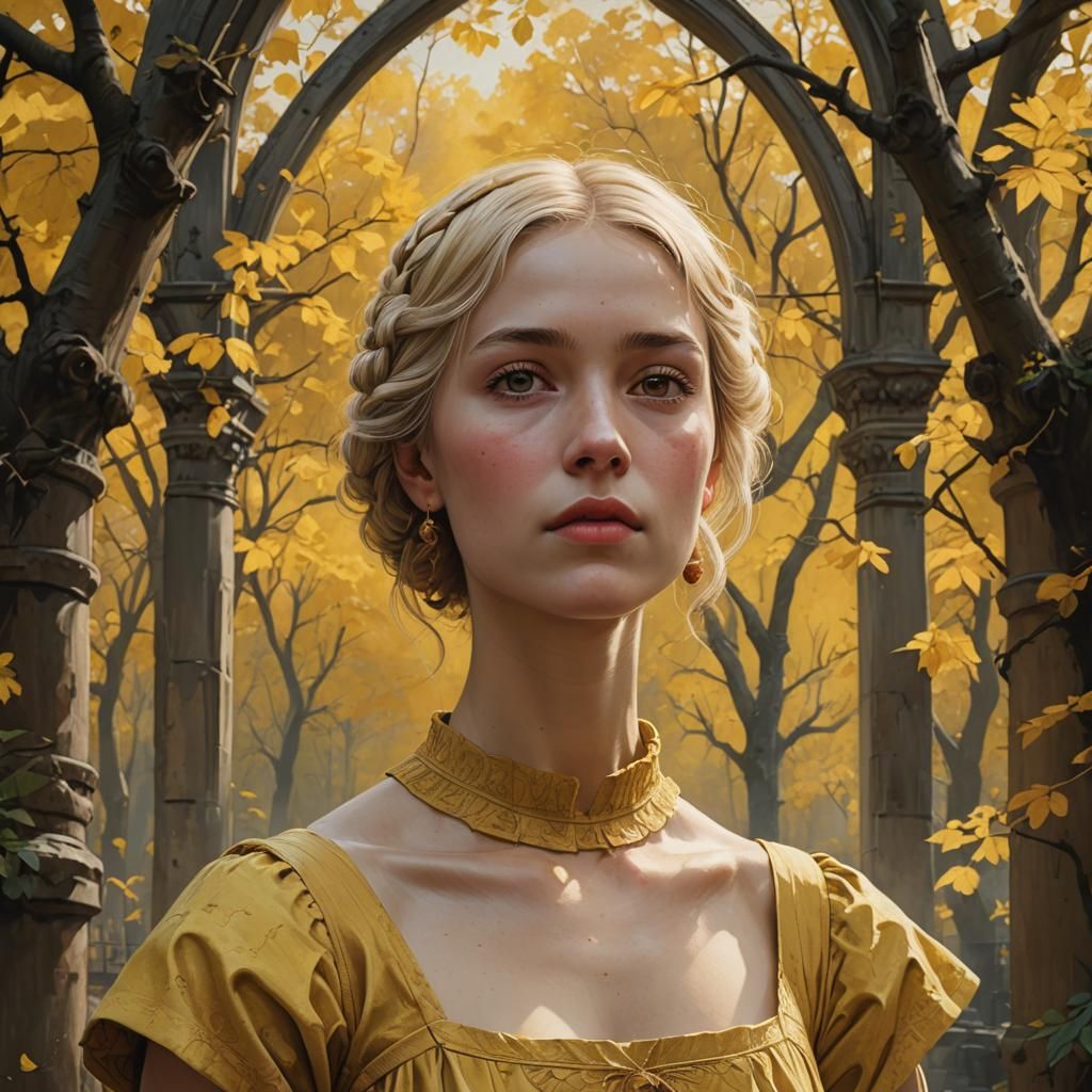 Beautiful Maiden in Oil Painting, Rogier van der Weyden Styl...