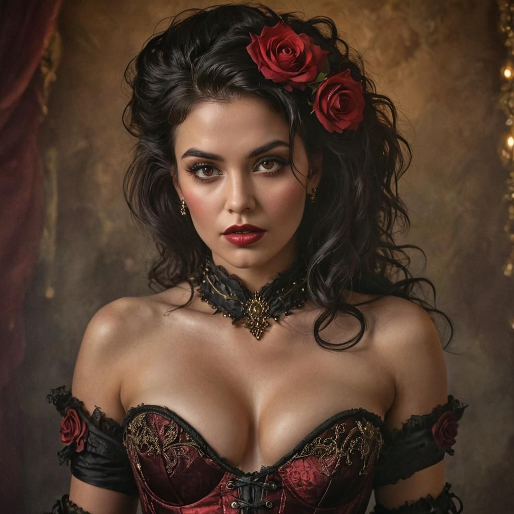 Elegant Femme Fatale in Lavish Rose-Entwined Corset