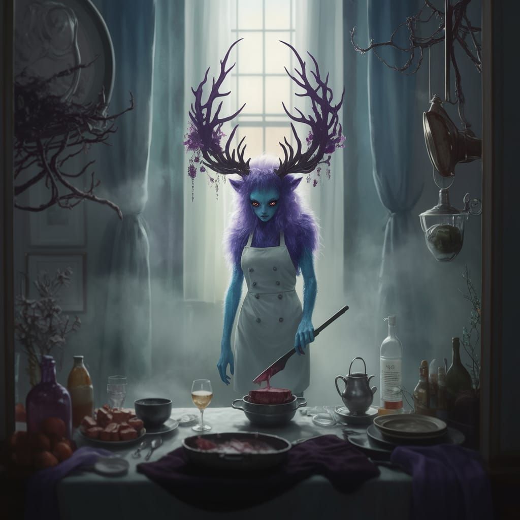 Ethereal Wendigo Chef in Pastel Blues
