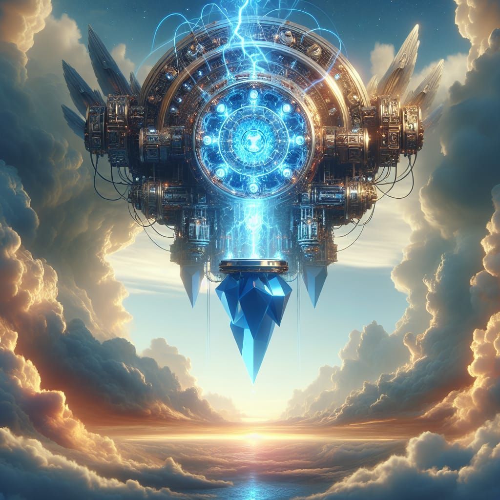 Heavenly Machine Emitting Blue Energy Lightning in Sci-Fi St...