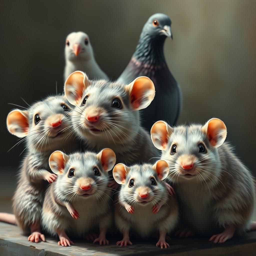 Adorable Anthropomorphic Rat Family Portrait in Hyperrealism