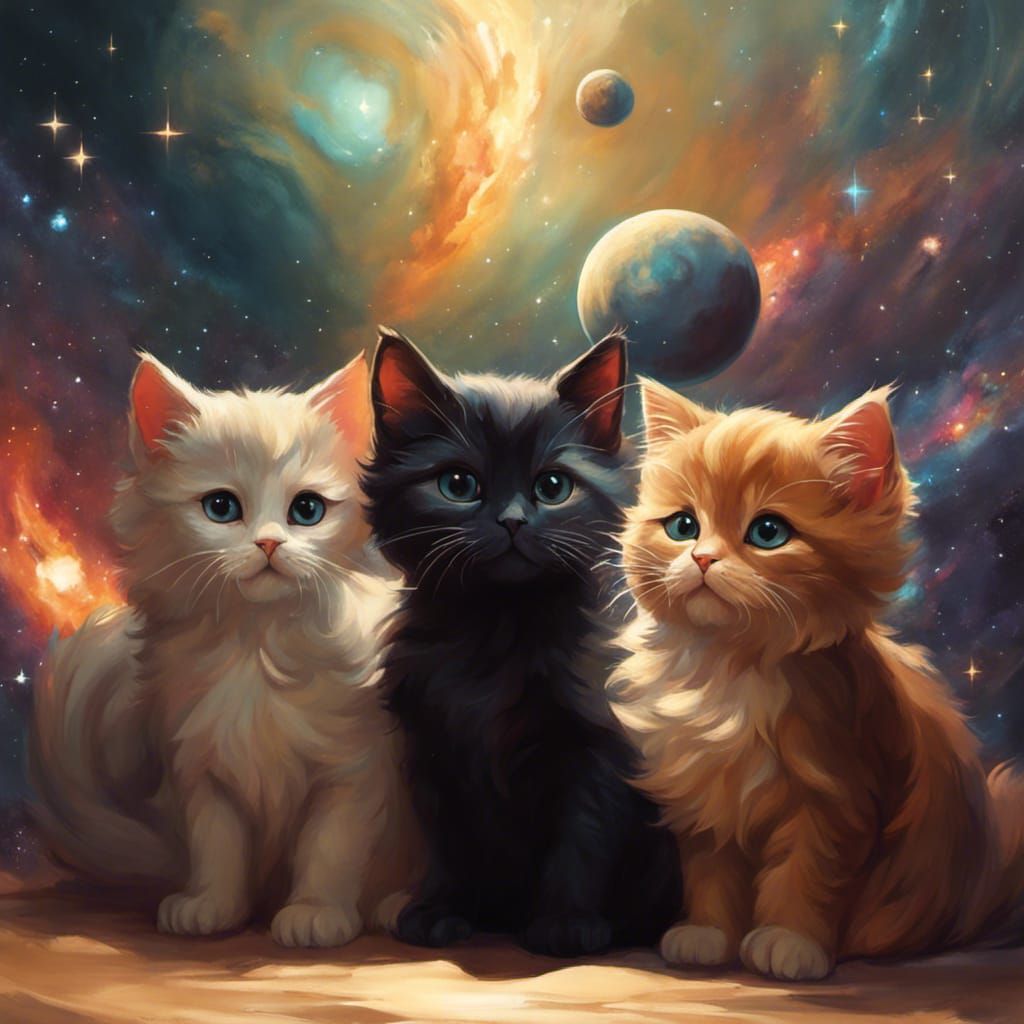 Cute Cats in Space Acrylic Painting