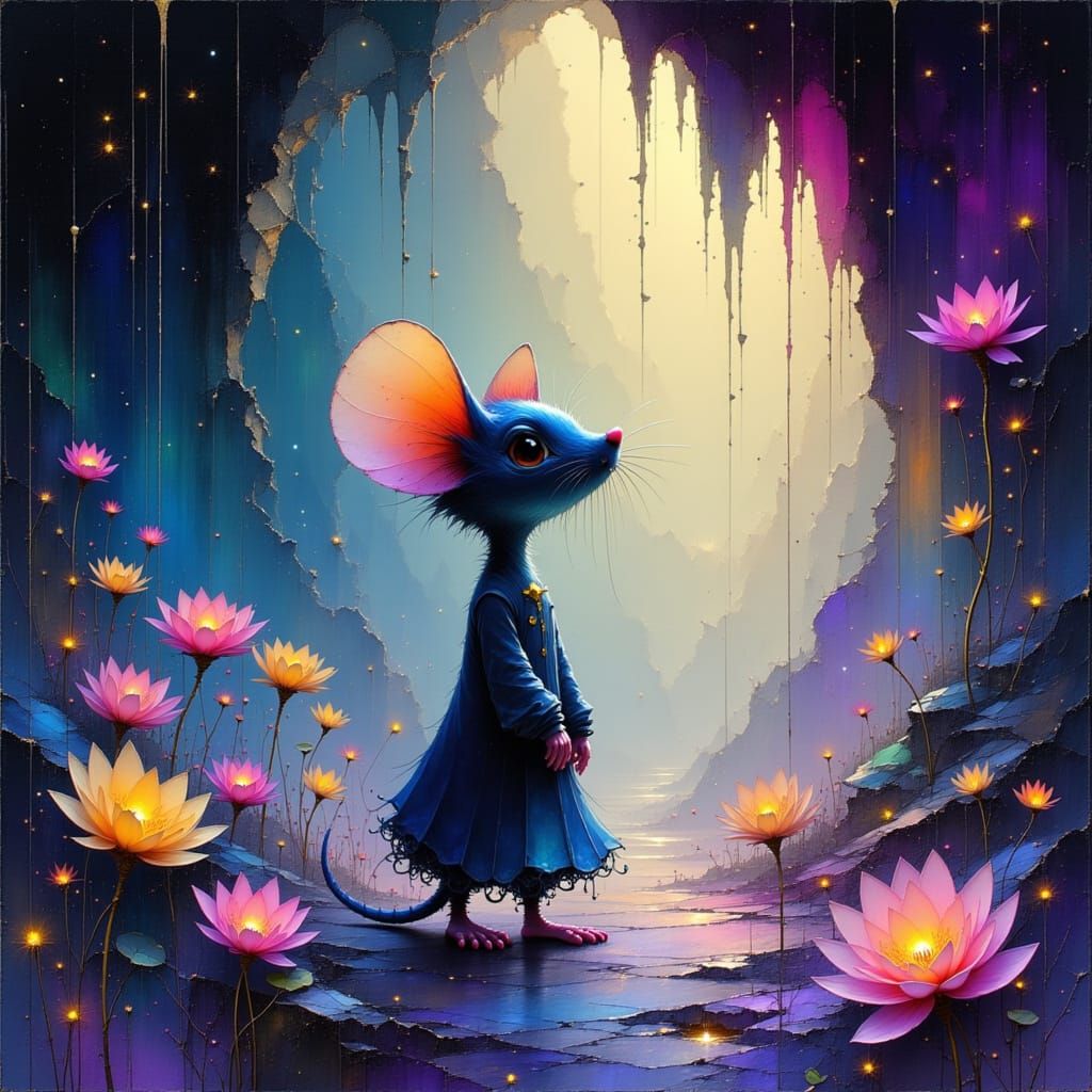 Mouse-Rat in Iridescent Crystal-Flower Cave