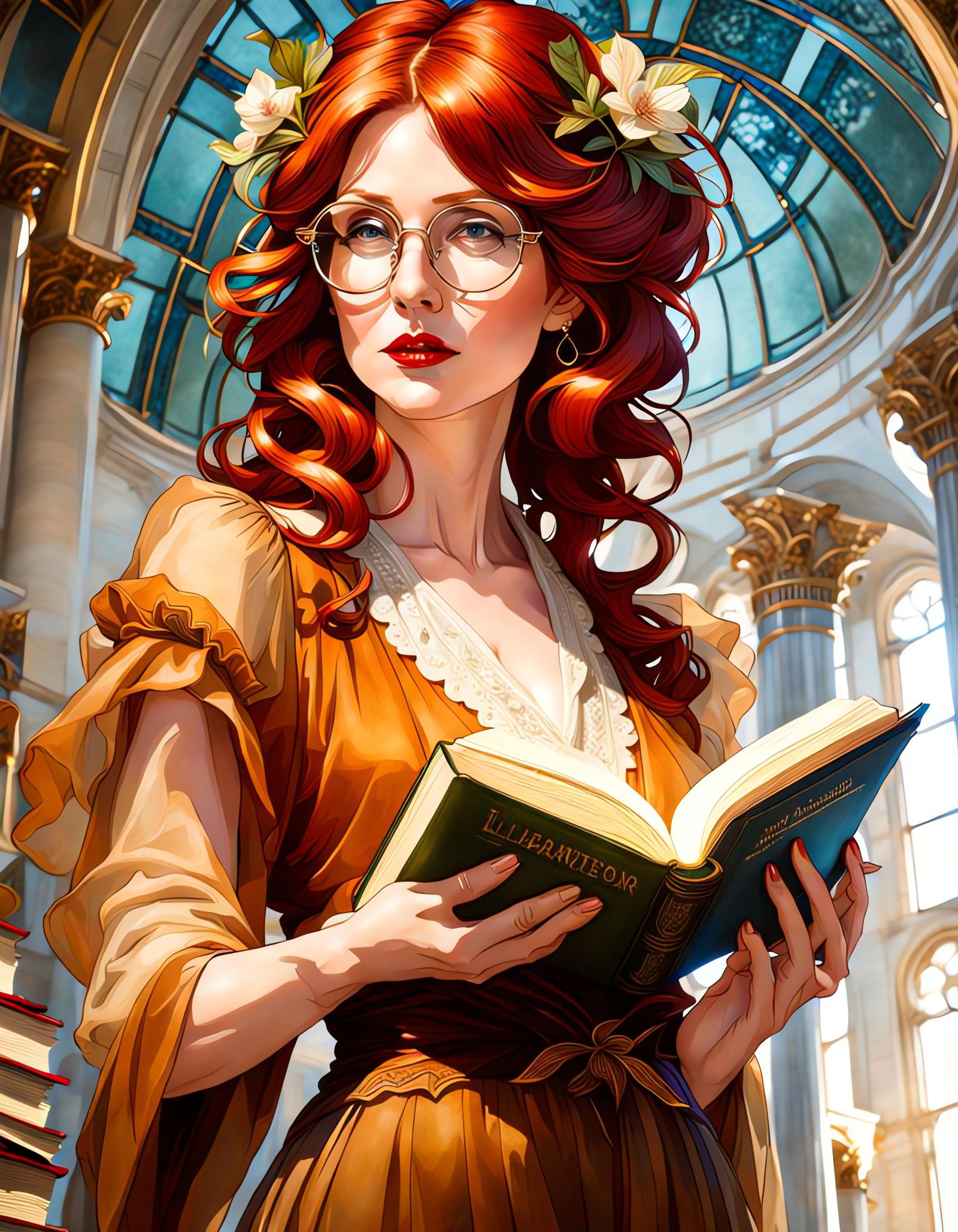 Art Nouveau Librarian in Victorian Library