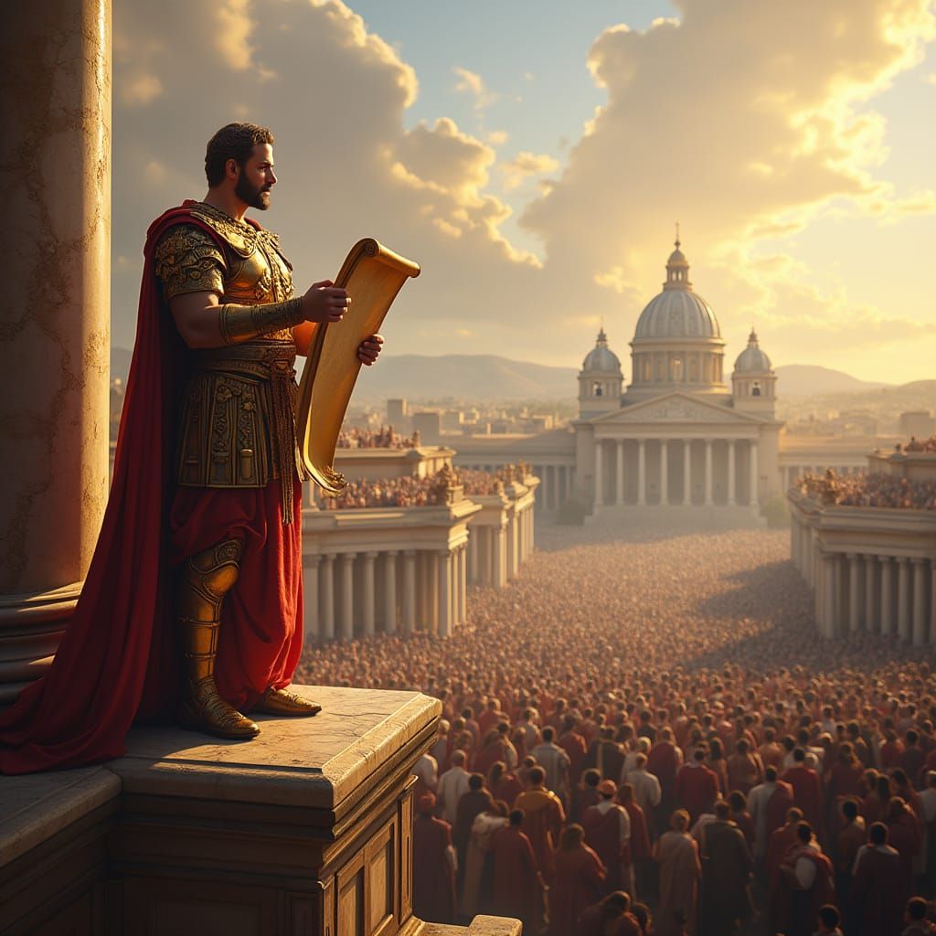 Emperor Constantine Reads from Ancient Scroll in Majestic An...