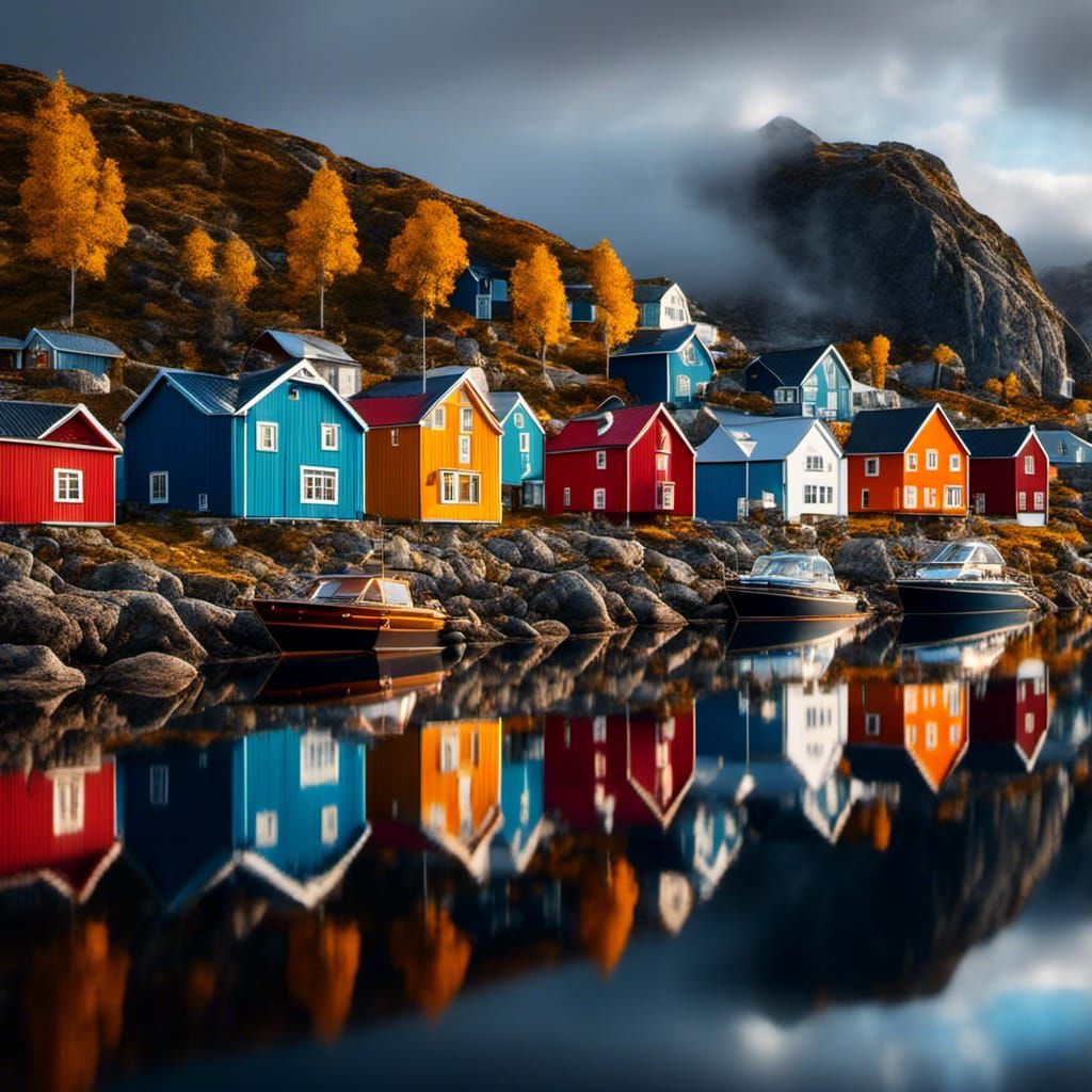 Colorful Norwegian Shoreline with Reflections
