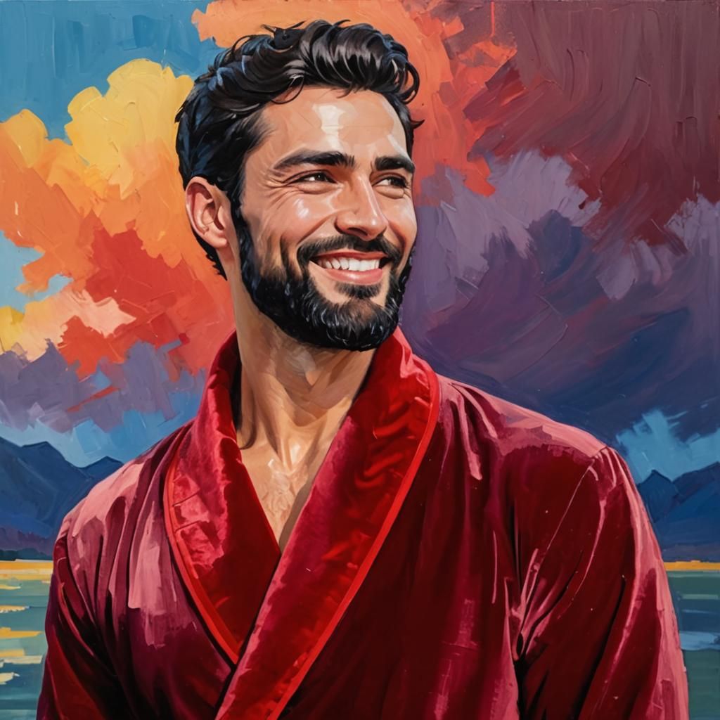 Expressive Impasto Portrait of Man in Red Velvet