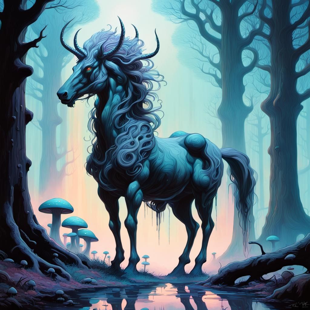 Majestic Centaur in Misty Forest: Polychromatic Street Art