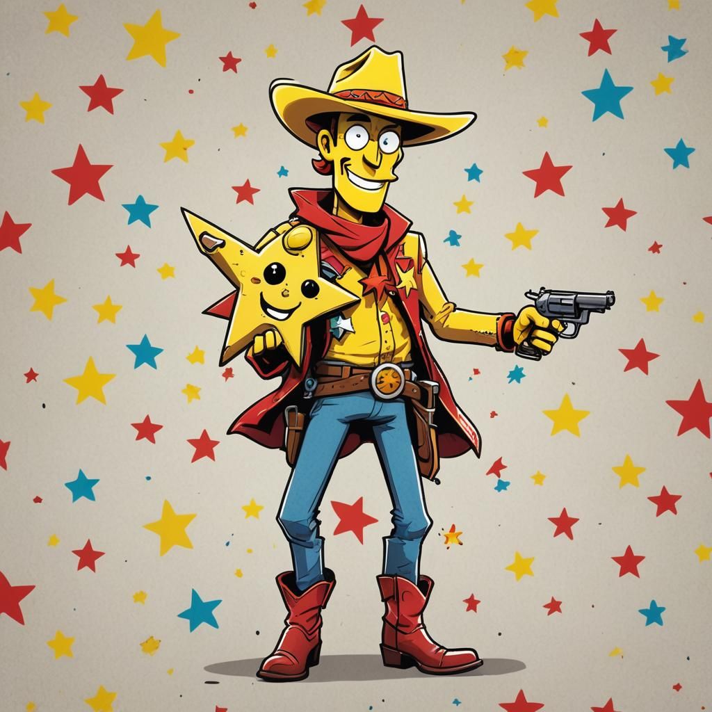 Cartoon Star Cowboy Concept Art in Animation Style