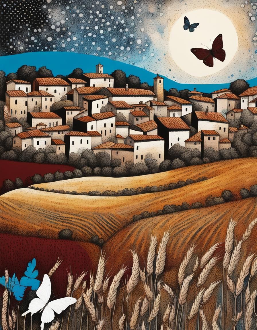 Tuscan Village: A Mixed Media Fantasy Landscape