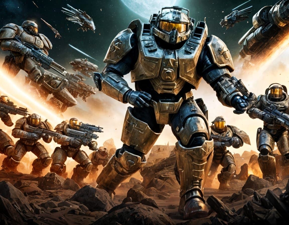 Warriors in Imperial Red and Gold Battle Armor Charge into B...