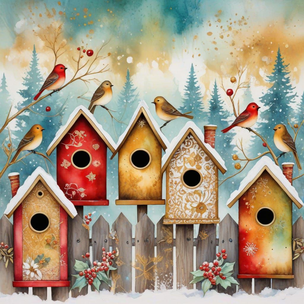 Vibrant Winter Birds in Whimsical Watercolor