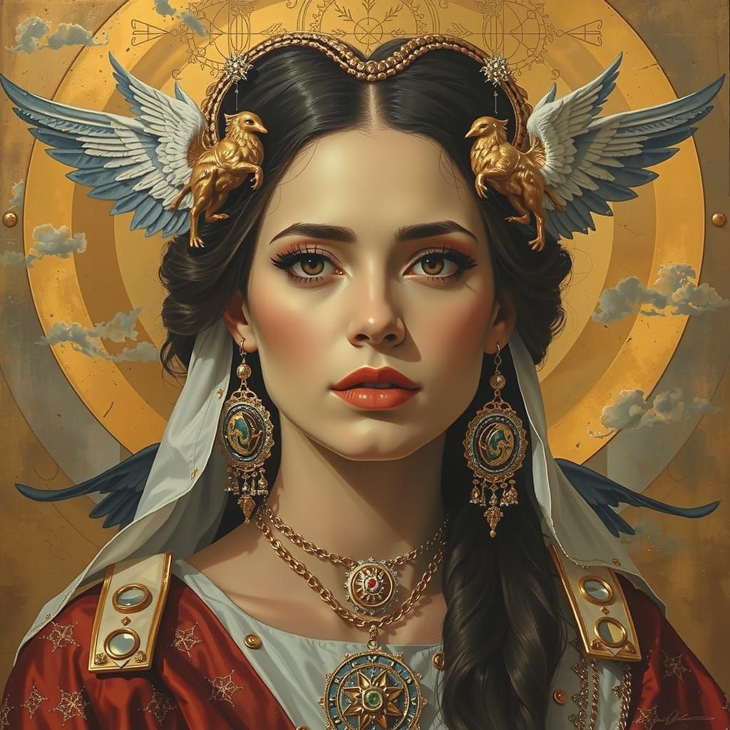 Enigmatic Woman in Dreamlike, Maximalist Futurism