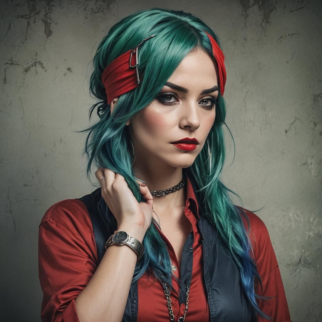Striking Portrait of Woman with Colorful Hair