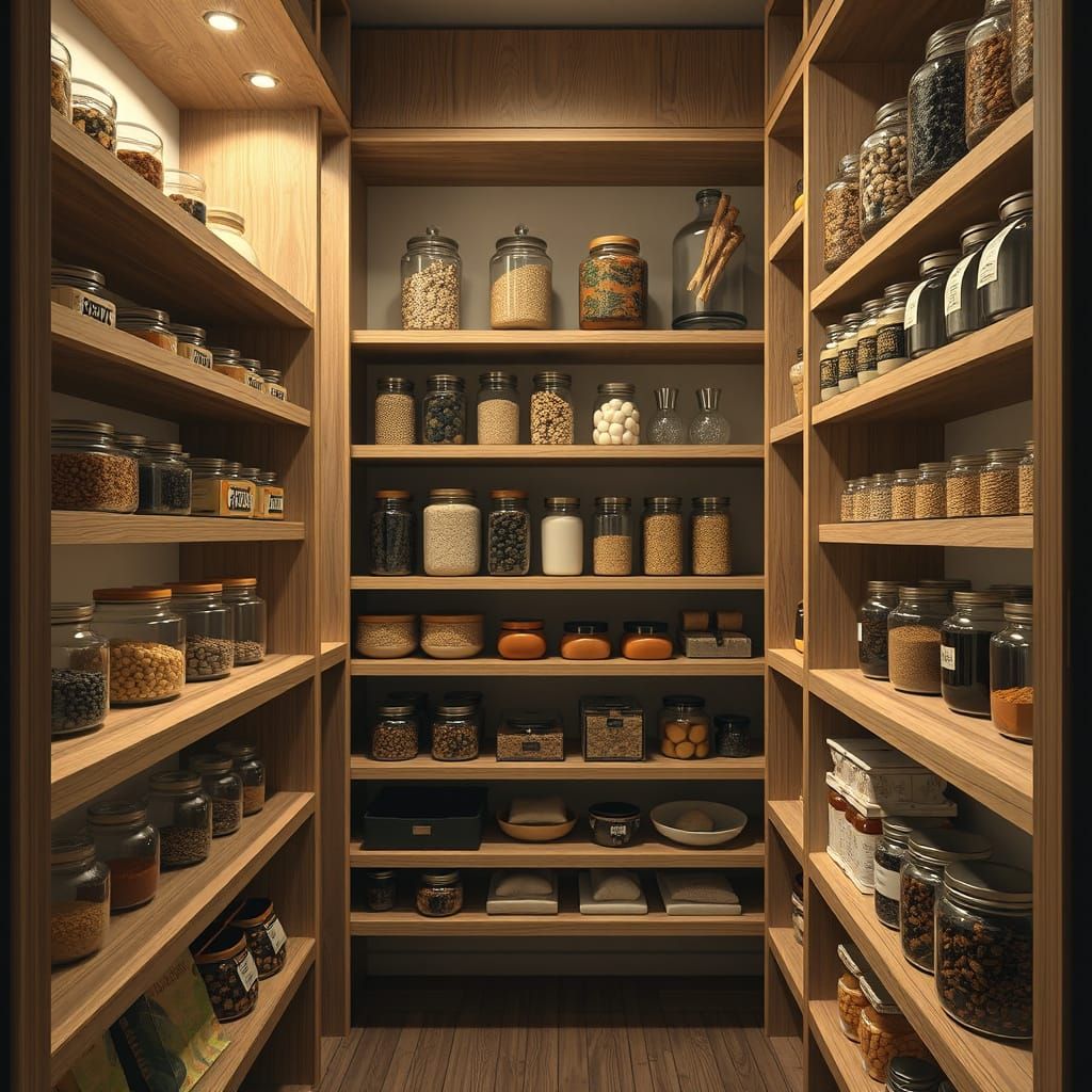 Organized Pantry in 3D Hyperrealism