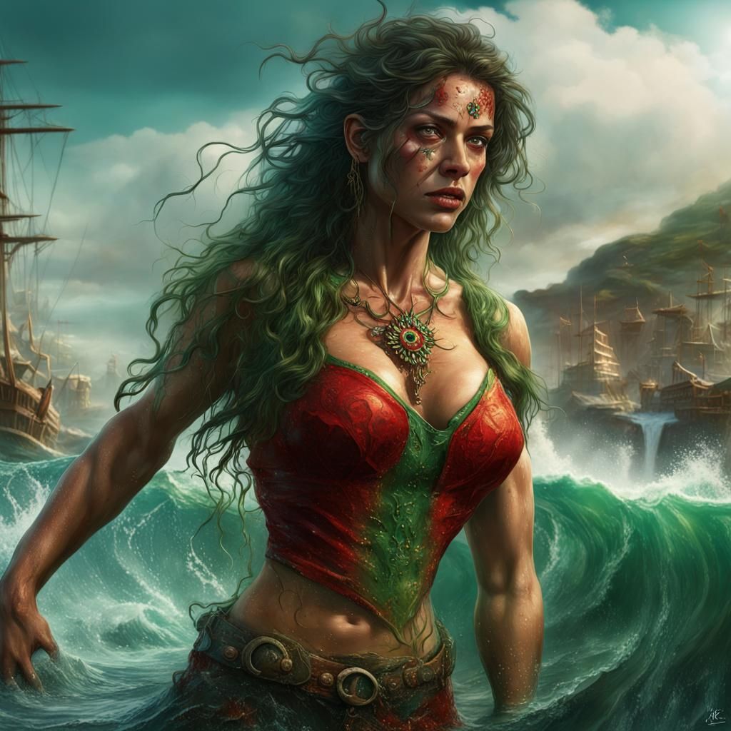 Exotic Warrior Woman with Red Hair, Hyperrealistic Art