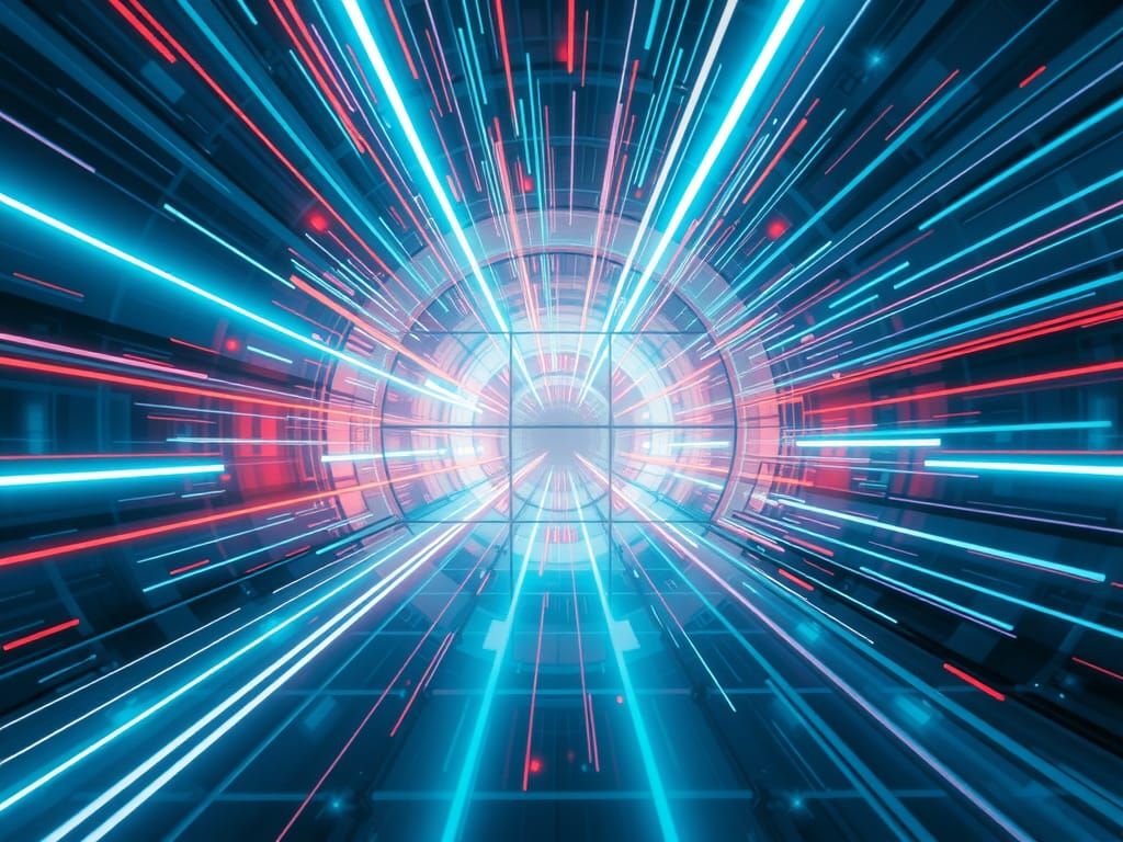 Hyperspeed Neon Lights Through Glass Tunnel
