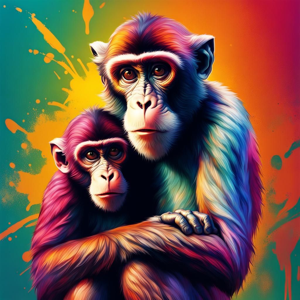 Intricately Detailed Monkeys in Hyperrealistic Splash Art