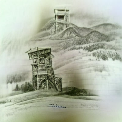 Mountain Watchtower Pencil Sketch