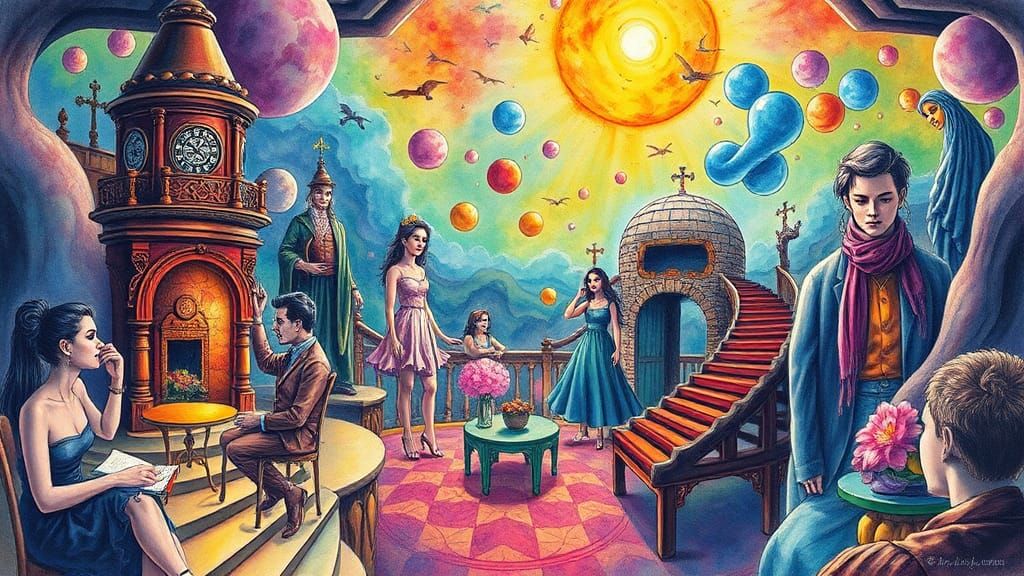 Surreal Fantasy Landscape in Watercolor Style