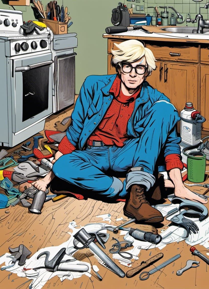 Cartoon Plumber Fixing Sink