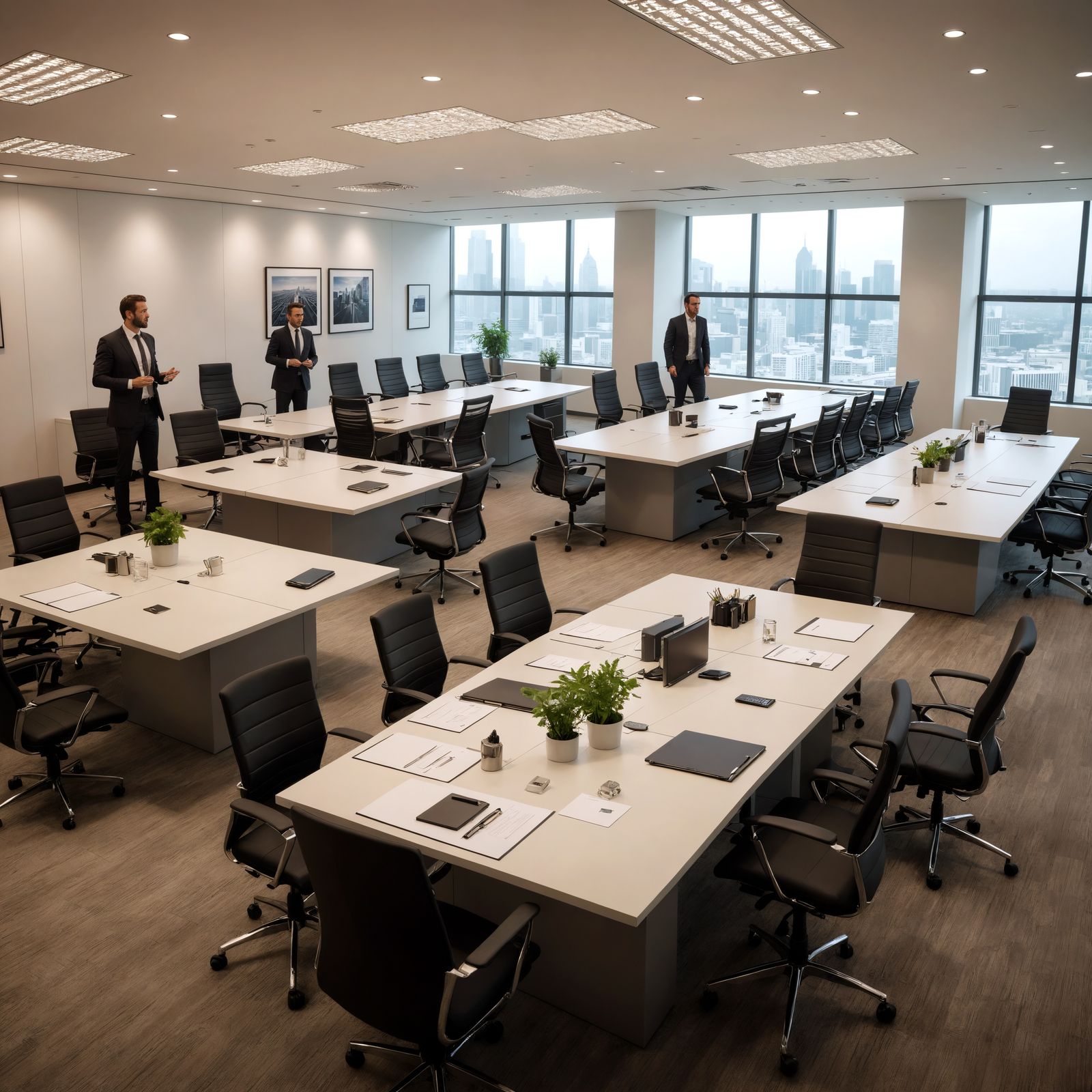 Corporate Meeting in a Hyperrealistic Office Space