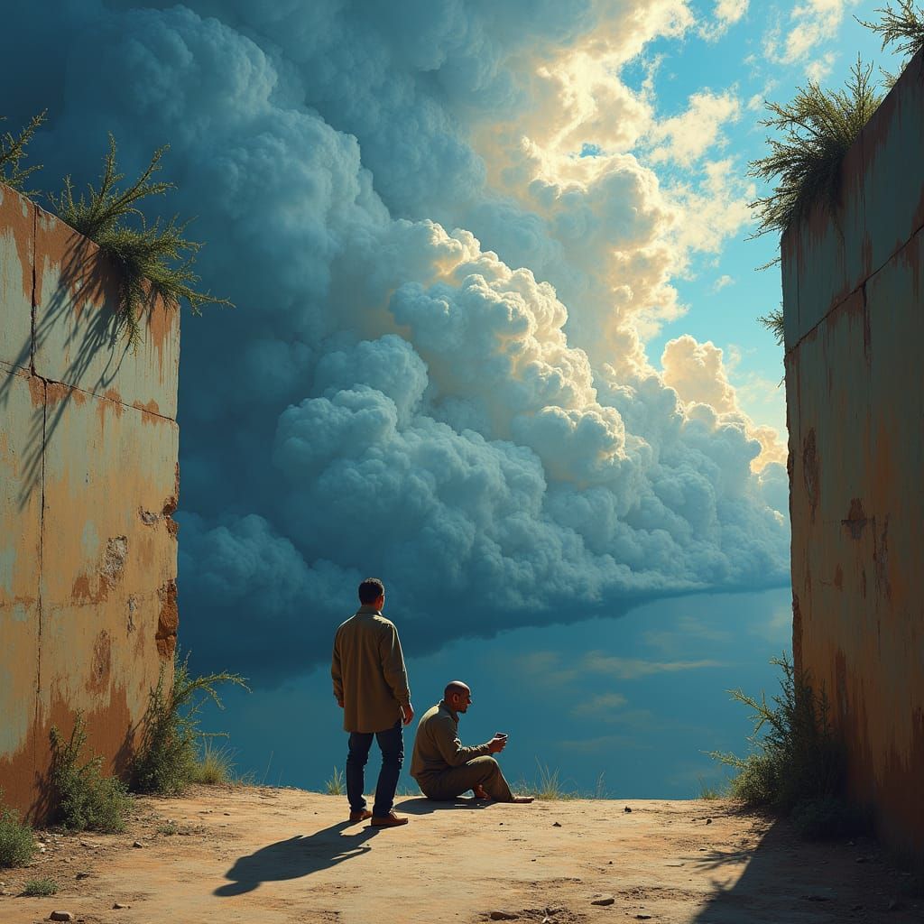 Man Gives Alms, Neo-Impressionistic Oil Painting