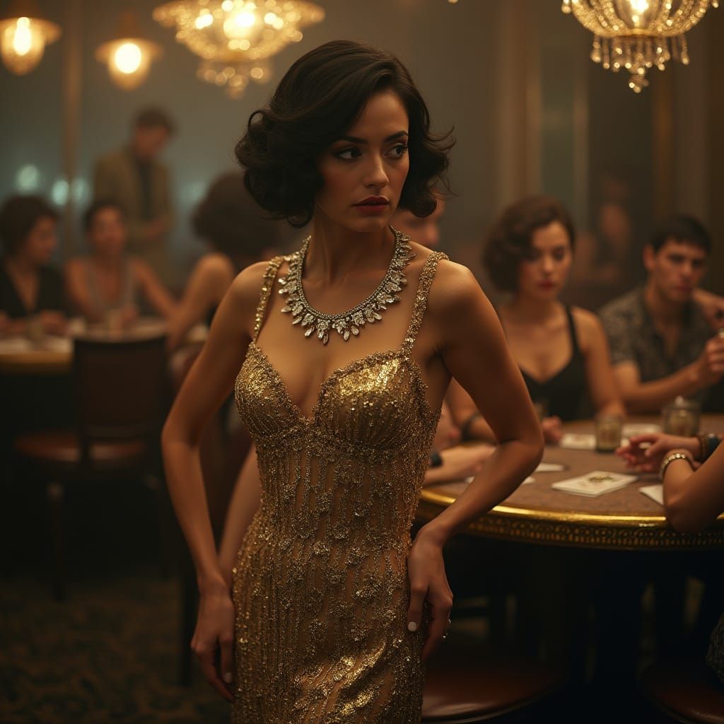 Glamorous Flapper in Speakeasy with Art Deco Flair