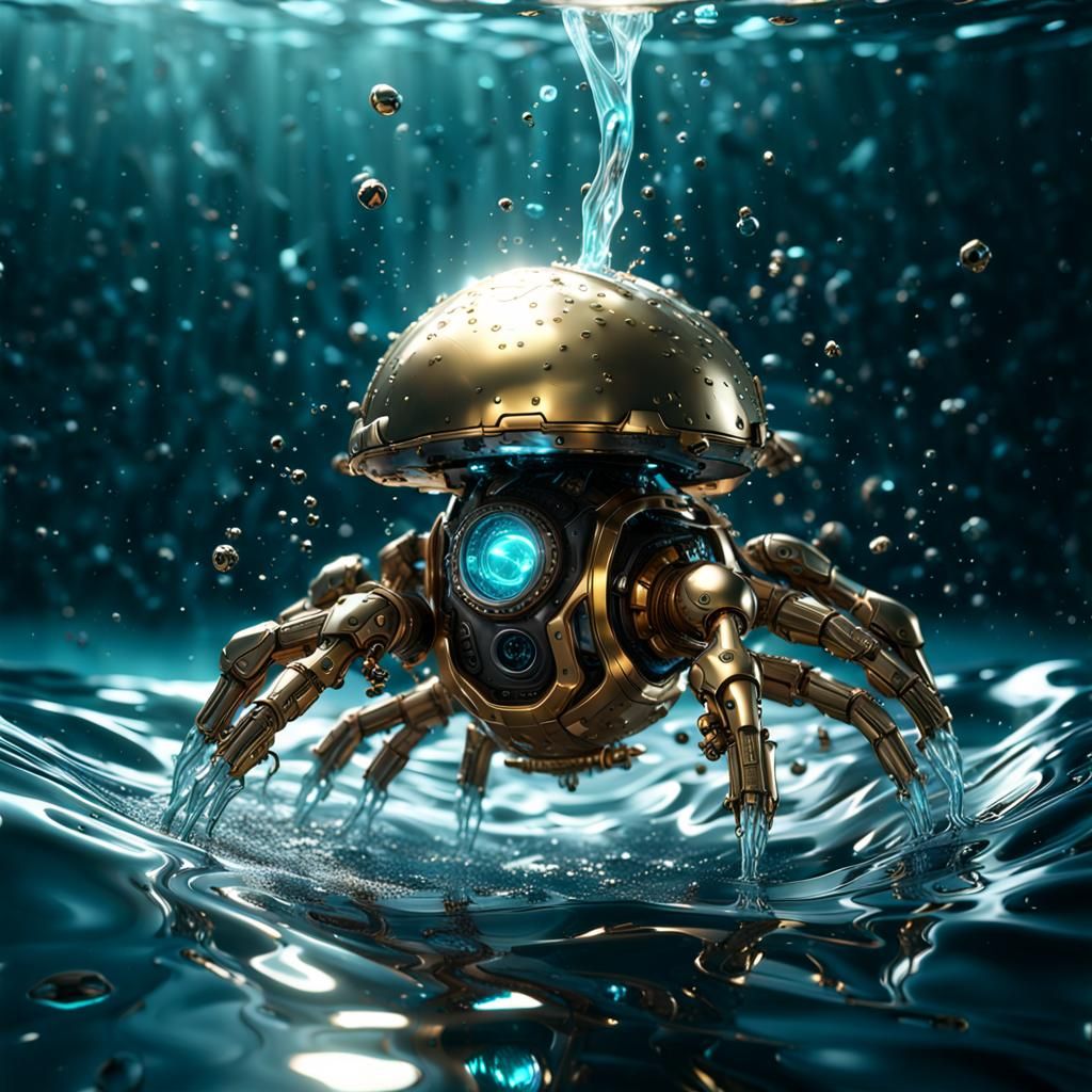 Detailed Nanobot Attacking Tumor, Metallic 3D Render