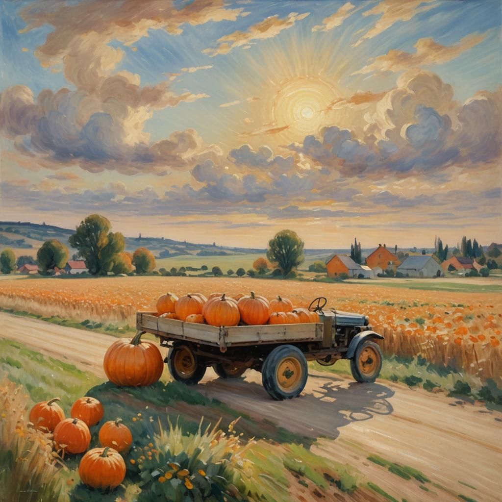 Vehicle with Pumpkin in Impressionist Style