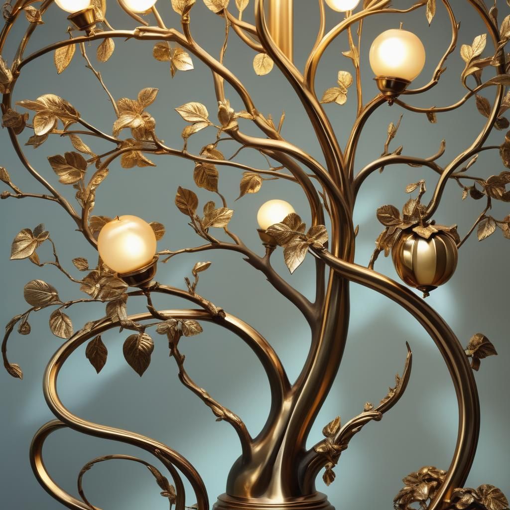 Art Deco Eden Apple Tree Lamp with Snake