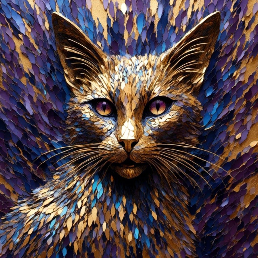Glittering Mosaic: Close-Up of a Smiling Cat