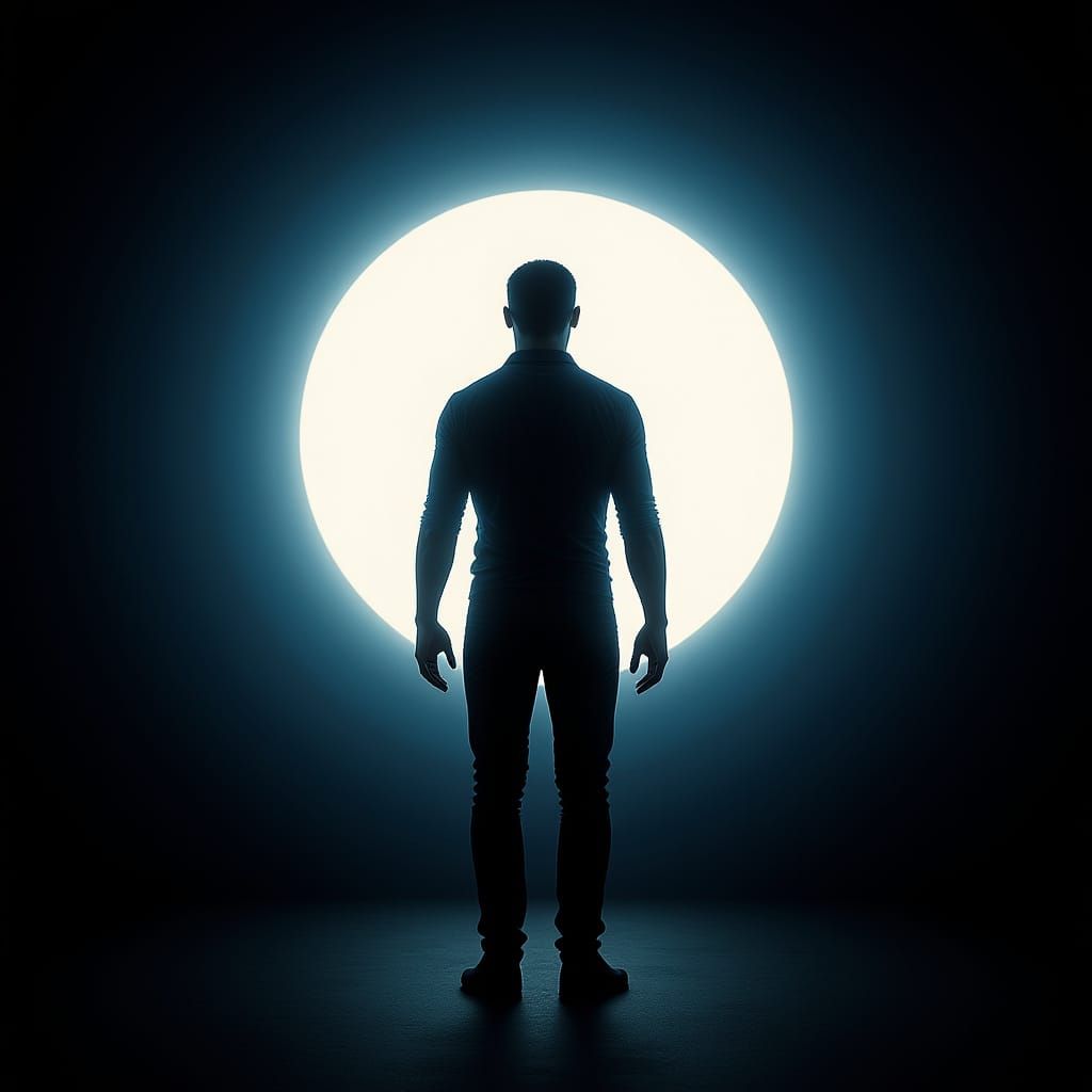 Futuristic Silhouette Against Emerging Light in Dystopian St...