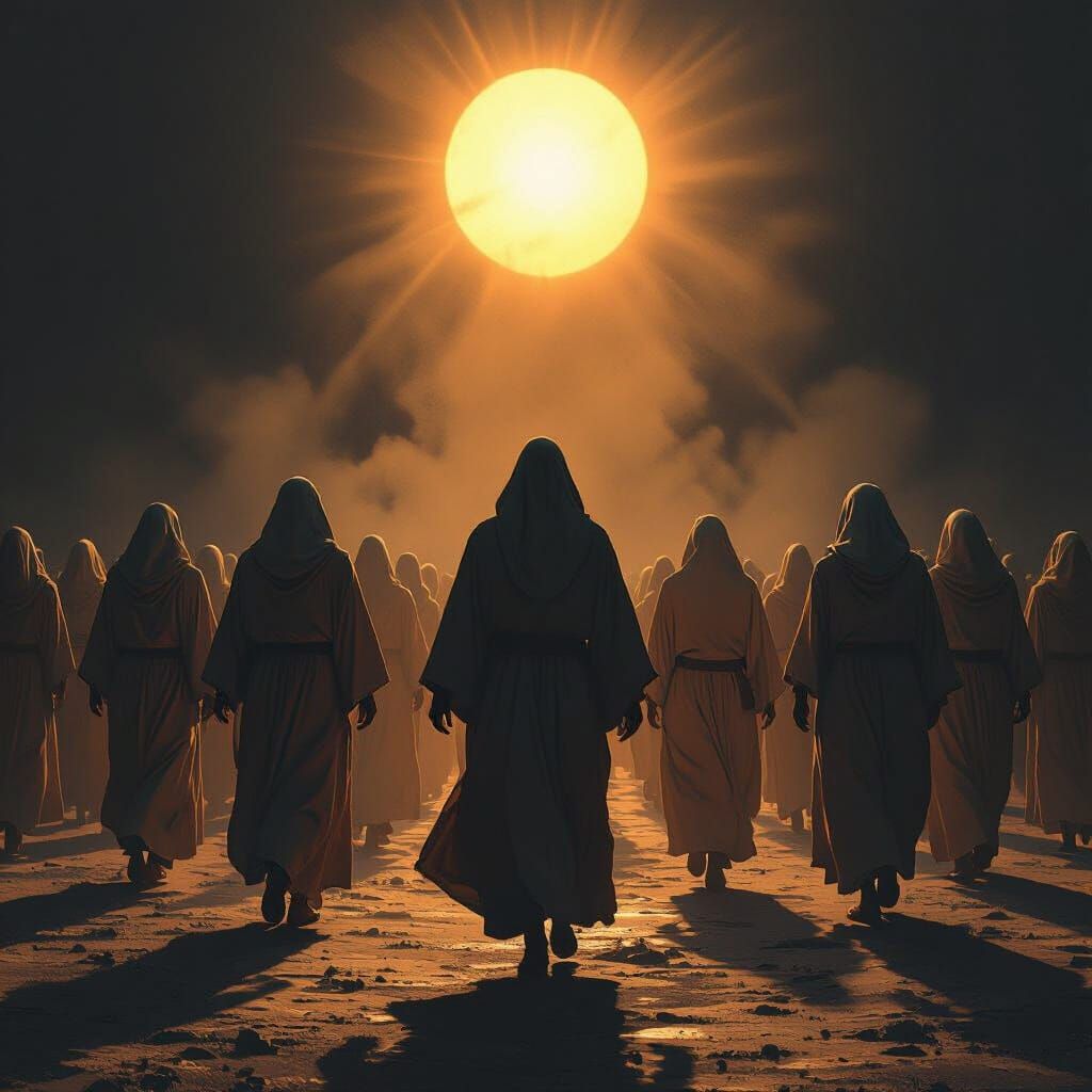 Ritual in Darkness Bathed in Golden Light