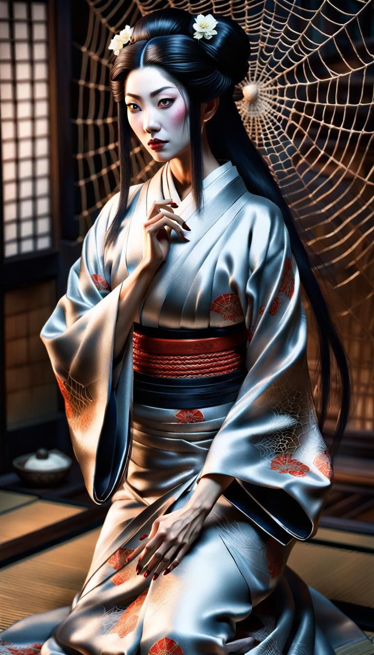 Japanese Jorogumo Yokai in Brothel: Digital Art