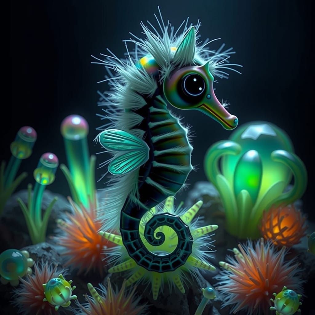 Rainbow Seahorse with Wings in Crystal Cave
