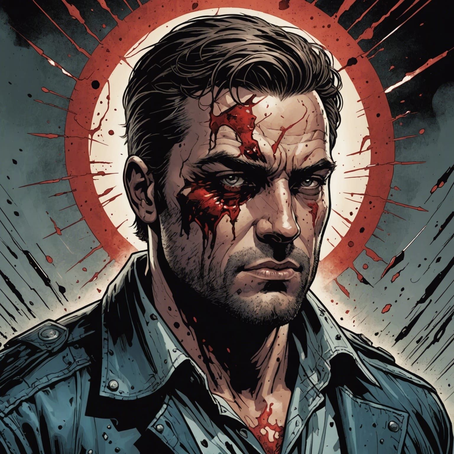 Man with Bullet Wound in Comic Book Style