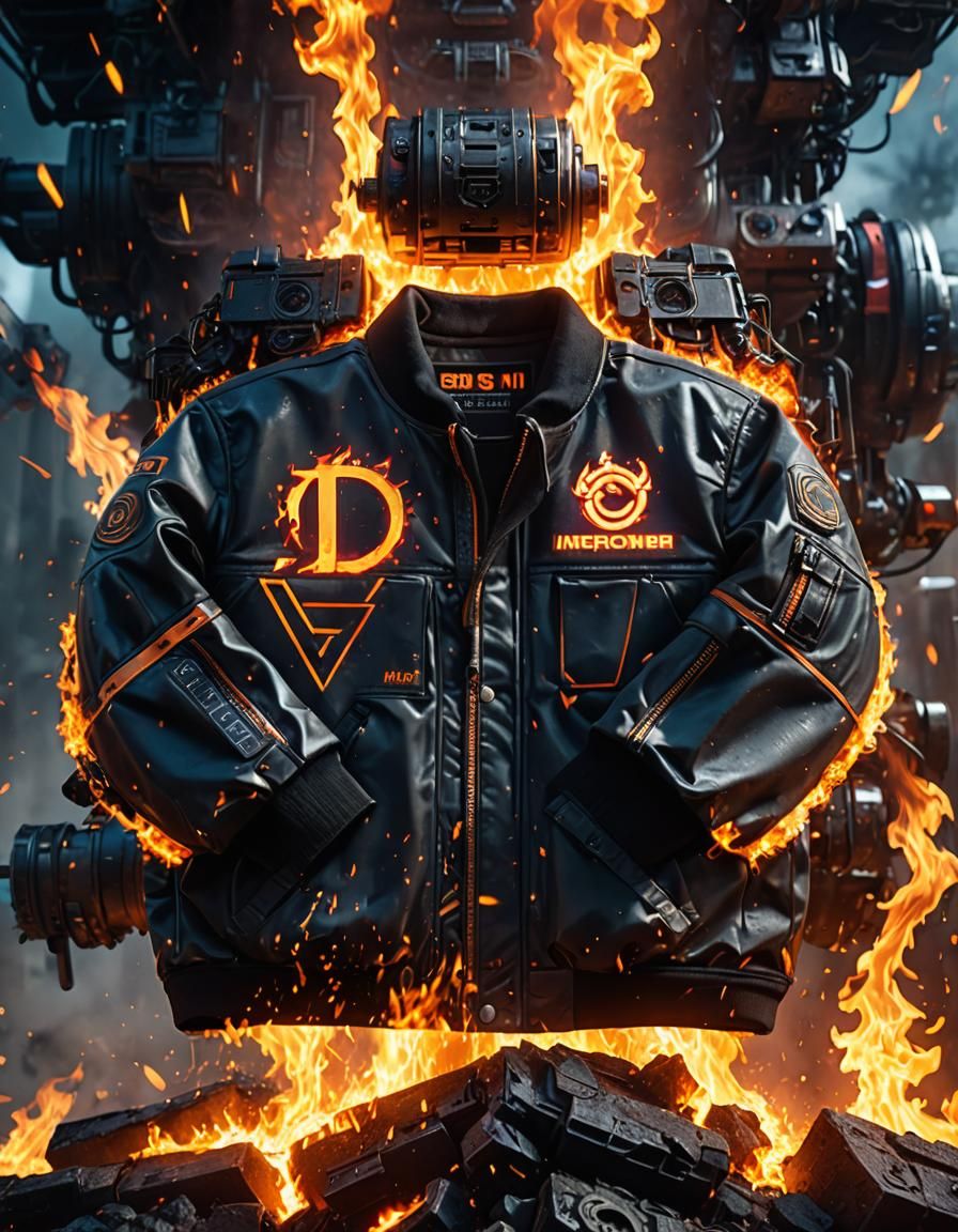 Futuristic Jacket Ablaze in Neon Hues, DJ Flame Thrower's In...